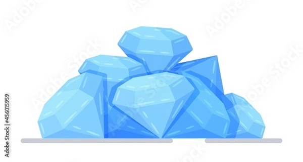 Fototapeta Vector illustration of graphic design. A pile of gems. A symbol of wealth. Blue sparkling diamonds. The concept of expensive jewelry. 