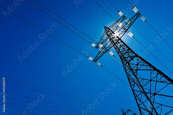 Obraz Strommast mit Sonne und Himmel