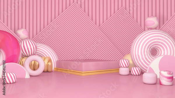 Fototapeta Background rendering with podium and wall scene abstract background. 3D illustration, 3D rendering	