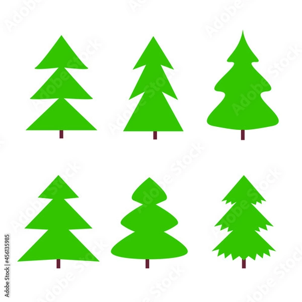 Fototapeta Set of contours of Christmas trees. Green Christmas trees of different abstract shapes on a white background. Isolated image.