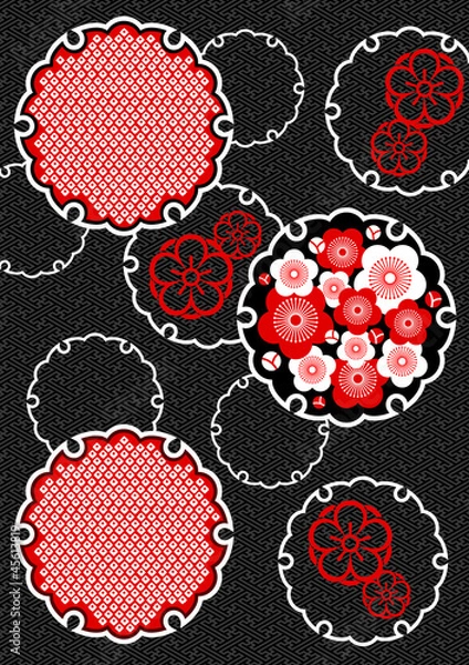 Fototapeta 雪輪と梅の背景模様