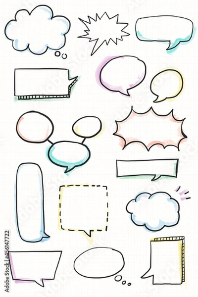 Fototapeta Hand drawn speech bubble doodle element vector set
