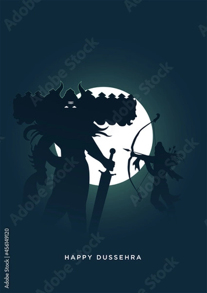 Fototapeta Happy Dussehra Minimal Poster, Ravan Minimal Poster, Ram killing Ravan - Vector