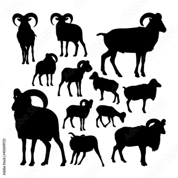 Fototapeta Big european moufflon animal silhouettes. Good use for symbol, logo, web icon, mascot, sign, or any design you want.