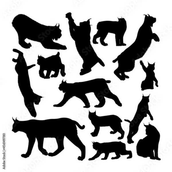 Fototapeta Lynx cat animal silhouettes. Good use for symbol, logo, web icon, mascot, sign, or any design you want.