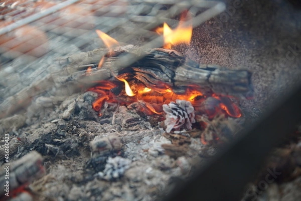 Obraz delicious fried sausages on the fire