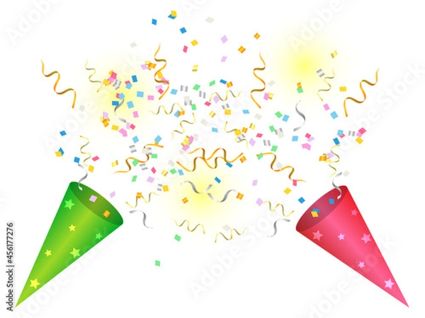 Fototapeta 赤と緑のクラッカーと舞い散る紙吹雪