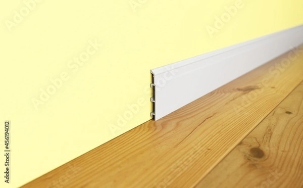 Fototapeta White skirting board in the interior. 3D rendering of a part of the interior. 