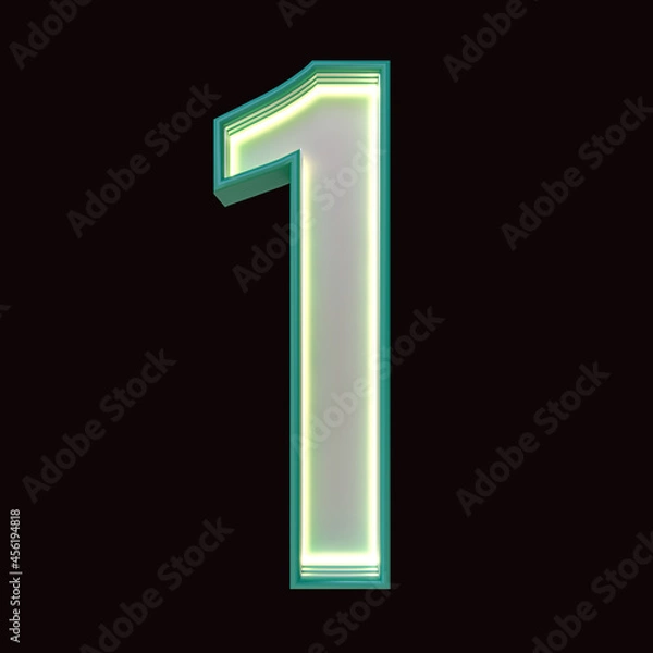 Fototapeta Number 1, Alphabet. Retro 3d number isolated on a black background with Clipping Path. 3d illustration.