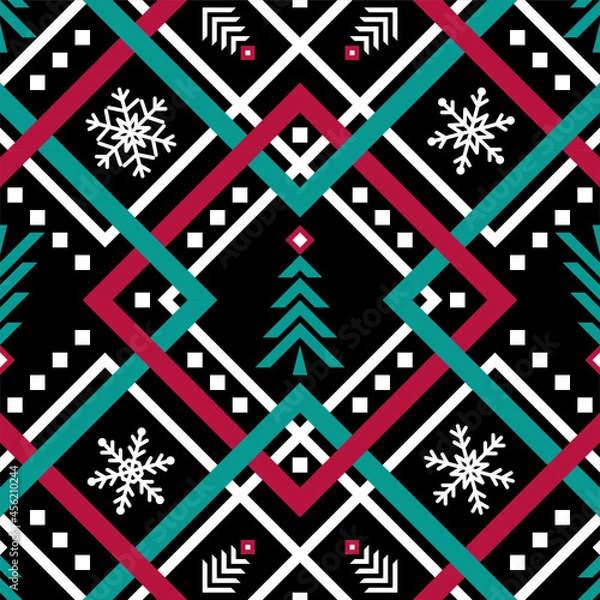 Obraz Holidays vector pattern, Christmas seamless pattern, winter pattern with snowflakes 