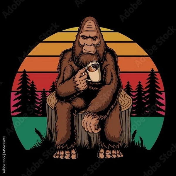 Obraz Bigfoot relaxing coffee retro vector illustration