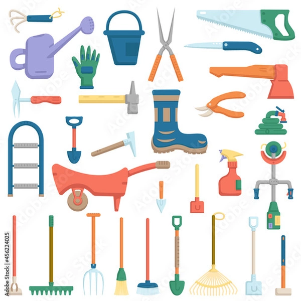 Fototapeta gardener tool set in flat style