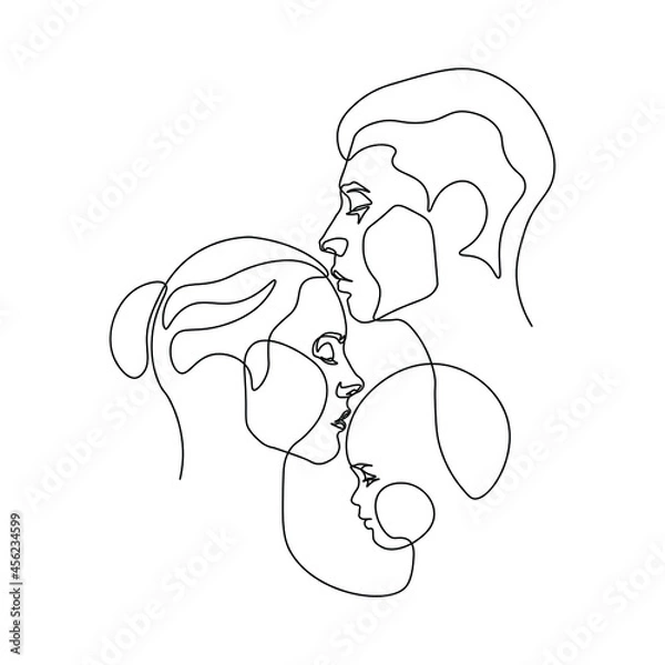 Fototapeta Continuous line family parent child love simple line vector illustration