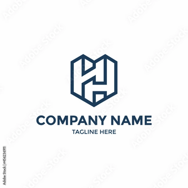 Fototapeta Initial of H, H H, Real Estate Building with Shield or Heart Shape logo design