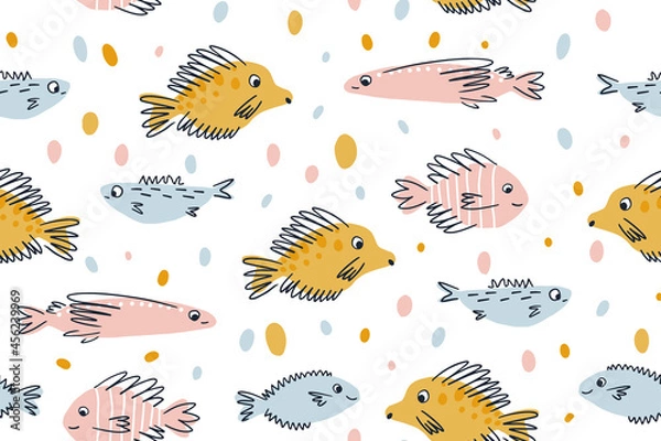 Fototapeta Childish fish seamless pattern - kids design for fabric, wrapping, textile, wallpaper, background.