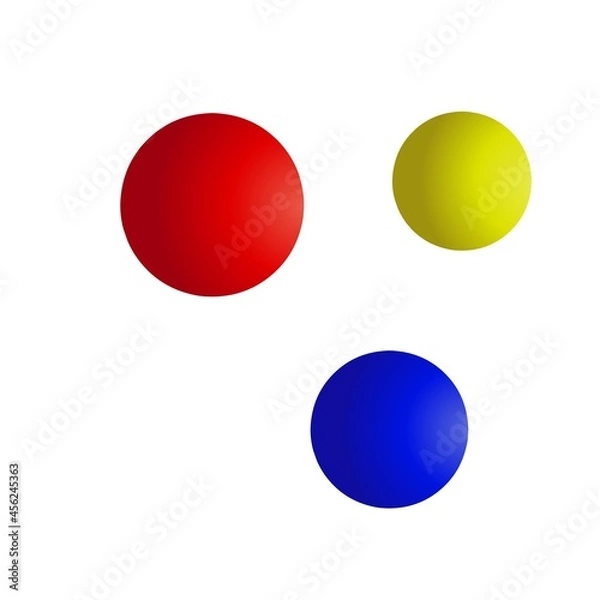 Fototapeta Red, blue and yellow spheres with white background.