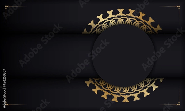 Fototapeta Black color banner template with gold vintage ornament