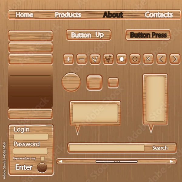 Fototapeta set of web elements for design in wooden style