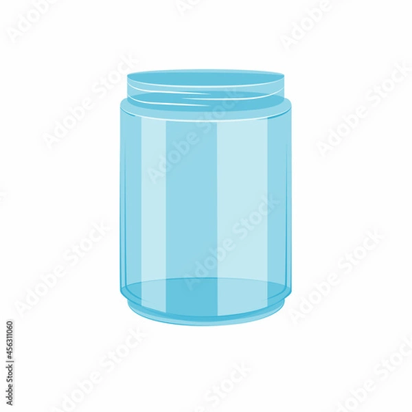 Fototapeta An empty glass jar without a lid. Vector illustration in the flat cartoon style on a white background in isolation. Container for seeds, grains, species, jam or conservation