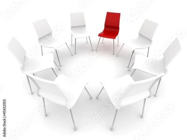 Obraz Roter Stuhl mit weissen Stühlen