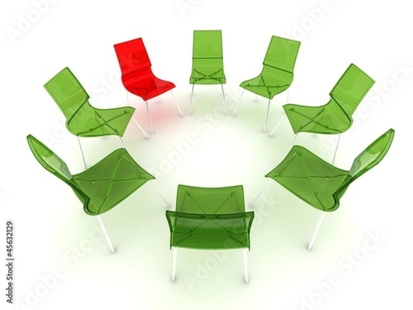 Obraz roter Stuhl mit grünen Stühlen