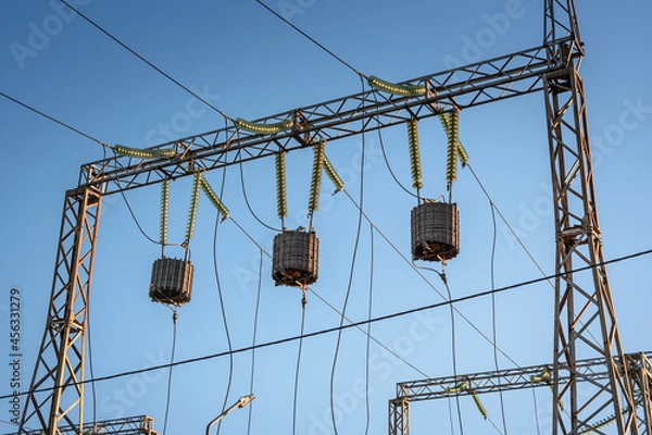 Obraz High-voltage power lines. Electrical pylon
