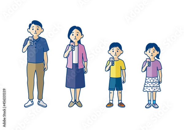 Obraz スマホで困っている家族の全身イラスト