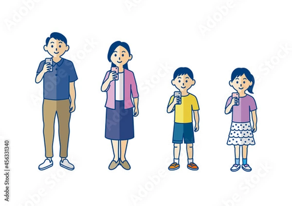 Obraz スマホを操作する家族の全身イラスト