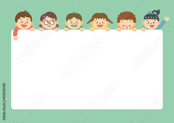 Fototapeta 楽しそうに顔を出す子ども（主線なし）のイラスト（フレーム）
