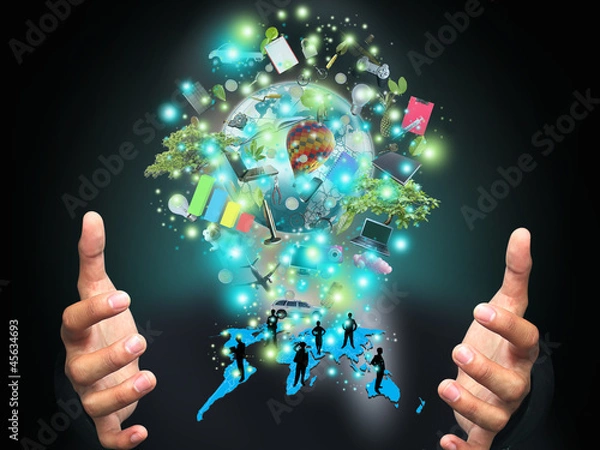 Obraz businessman holding virtual object