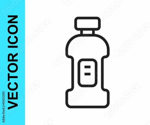 Fototapeta Black line Plastic bottle for laundry detergent, bleach, dishwashing liquid or another cleaning agent icon isolated on white background. Vector