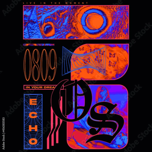 Obraz butterfly with geometric shapes slogan Vector design for t-shirt graphics, banner, fashion prints, slogan tees, stickers, flyer, posters and other creative uses	