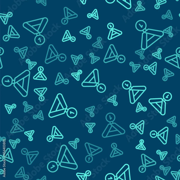 Fototapeta Green line Medal icon isolated seamless pattern on blue background. Winner symbol. Vector