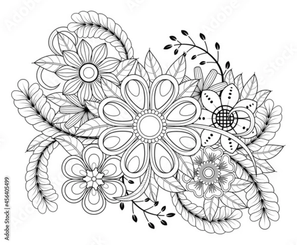 Obraz Vector drawing of flowers for adult coloring books