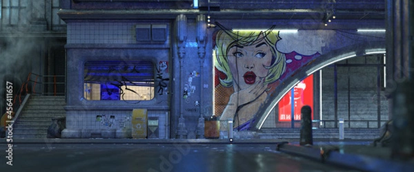 Obraz 3D-Illustracja futurystycznego miasta cyberpunkowego, obraz w tle