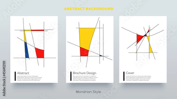 Fototapeta Piet Mondrian trendy covers design. Minimal geometric shapes composition. Retro pop art pattern.