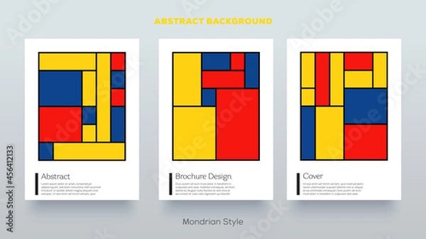 Fototapeta Piet Mondrian trendy covers design. Minimal geometric shapes composition. Retro pop art pattern.