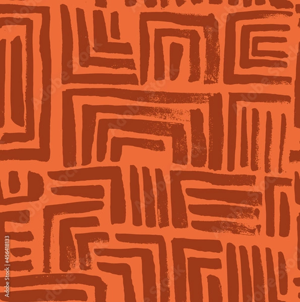 Fototapeta Abstract Hand Drawn Terracotta Maze Vector Seamless Pattern