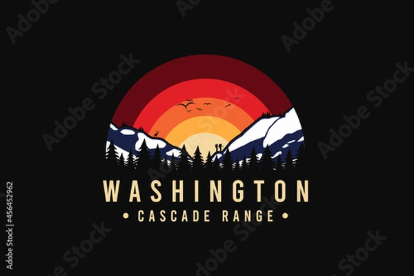Obraz Washington cascade range, silhouette retro style