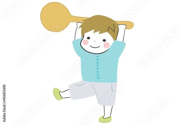 Obraz 笑顔でスプーンを運びごはんの準備をするかわいい男の子