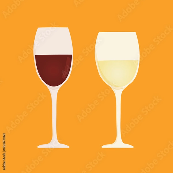 Fototapeta Hand drawn vector illustration of red and white wine glass. Isolated on white background.