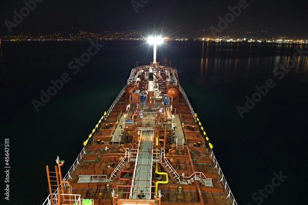 Fototapeta Deck of the tanker during nightime
