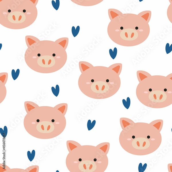 Fototapeta Seamless pattern with cute cartoon pig for fabric print, textile, gift wrapping paper. colorful vector for textile, flat style