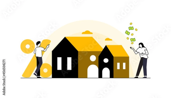 Obraz Mortgage vector illustration. Flat tiny house purchase debt persons concept