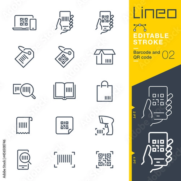 Obraz Lineo Editable Stroke - Barcode and QR code line icons