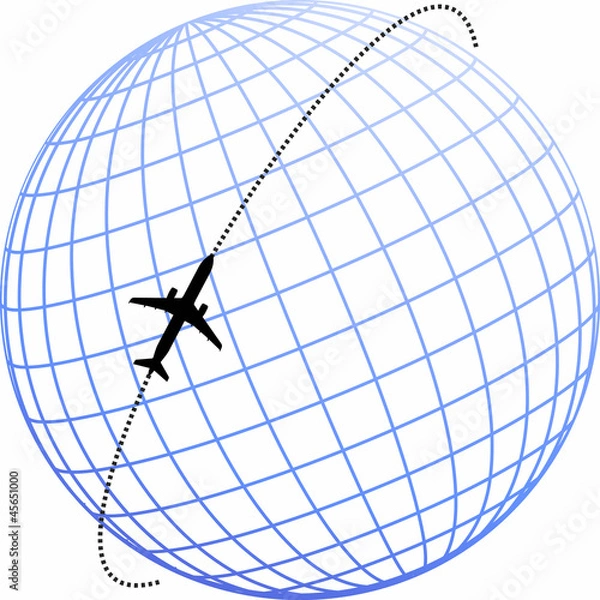 Obraz Flugzeug fliegt um Globus