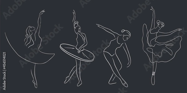 Fototapeta Ballet Dancers Set. Continuous Line Art. Collection of ballerinas in graceful postures, with pointe shoes and tutu. Premium Vector