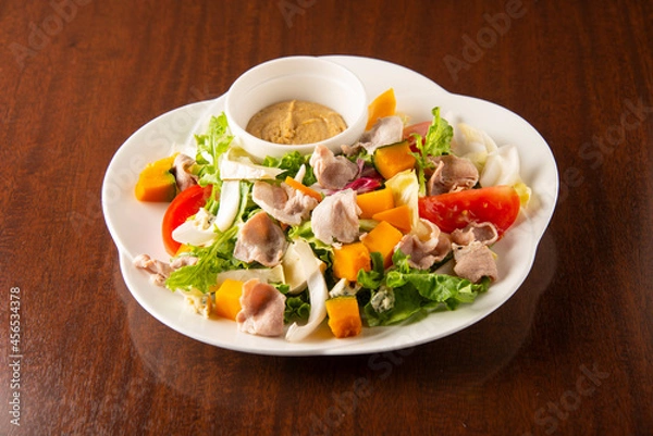 Obraz カラフルなサラダ＆豚肉のプレート