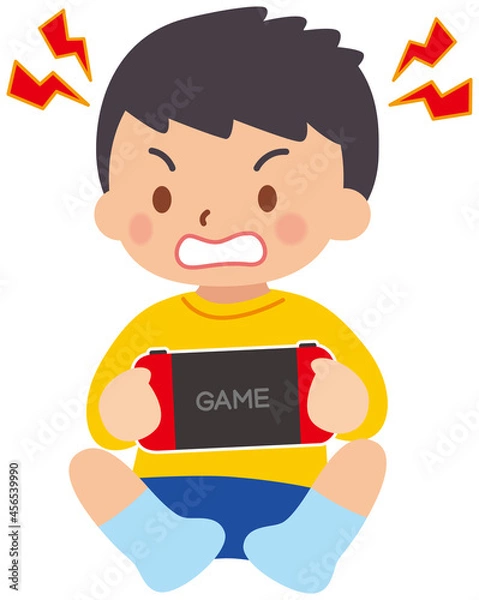 Fototapeta 携帯ゲームで遊ぶ男の子　イライラ