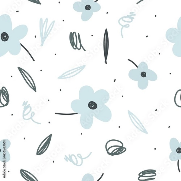 Fototapeta Seamless pattern with flowers and doodles
